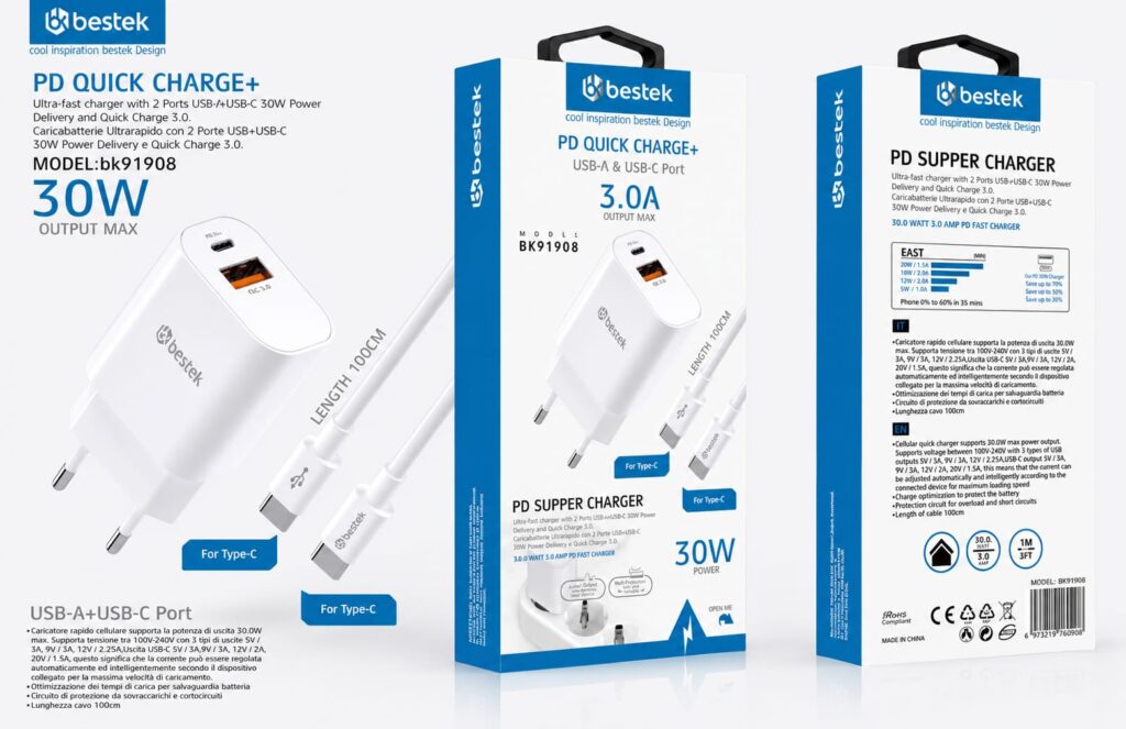bestek caricabatteria 30W bk-91908
